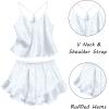 Ekouaer Satin Pajama Set for Women 2 Piece Camisole Top and Shorts Silk Lingerie with Ruffle Floral Nightwear(Blue Leopard)