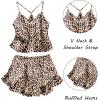 Ekouaer Satin Pajama Set for Women 2 Piece Camisole Top and Shorts Silk Lingerie with Ruffle Floral Nightwear(Brown Leopard)