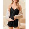 Ekouaer Satin Pajama Set for Women 2 Piece Camisole Top and Shorts Silk Lingerie with Ruffle Floral Nightwear(Classic Black)