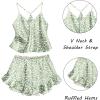 Ekouaer Satin Pajama Set for Women 2 Piece Camisole Top and Shorts Silk Lingerie with Ruffle Floral Nightwear(Green Leopard)