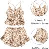 Ekouaer Satin Pajama Set for Women 2 Piece Camisole Top and Shorts Silk Lingerie with Ruffle Floral Nightwear(Khaki Leopard)