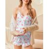 Ekouaer Satin Pajama Set for Women 2 Piece Camisole Top and Shorts Silk Lingerie with Ruffle Floral Nightwear(Leopard Flower)