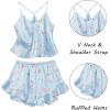 Ekouaer Satin Pajama Set for Women 2 Piece Camisole Top and Shorts Silk Lingerie with Ruffle Floral Nightwear(Little Blue Flower)