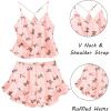 Ekouaer Satin Pajama Set for Women 2 Piece Camisole Top and Shorts Silk Lingerie with Ruffle Floral Nightwear(Little Pink Flower)
