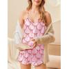 Ekouaer Satin Pajama Set for Women 2 Piece Camisole Top and Shorts Silk Lingerie with Ruffle Floral Nightwear(Pink Bow-knot)