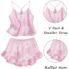 Ekouaer Satin Pajama Set for Women 2 Piece Camisole Top and Shorts Silk Lingerie with Ruffle Floral Nightwear(Pink Flower)