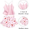 Ekouaer Satin Pajama Set for Women 2 Piece Camisole Top and Shorts Silk Lingerie with Ruffle Floral Nightwear(Pink Heart)
