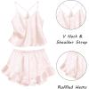 Ekouaer Satin Pajama Set for Women 2 Piece Camisole Top and Shorts Silk Lingerie with Ruffle Floral Nightwear(Pink Leopard)