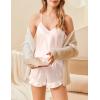 Ekouaer Satin Pajama Set for Women 2 Piece Camisole Top and Shorts Silk Lingerie with Ruffle Floral Nightwear(Pink Leopard)