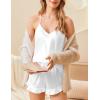Ekouaer Satin Pajama Set for Women 2 Piece Camisole Top and Shorts Silk Lingerie with Ruffle Floral Nightwear(Pure White)