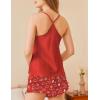 Ekouaer Satin Pajama Set for Women 2 Piece Camisole Top and Shorts Silk Lingerie with Ruffle Floral Nightwear(Red Christmas Teddy)