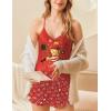Ekouaer Satin Pajama Set for Women 2 Piece Camisole Top and Shorts Silk Lingerie with Ruffle Floral Nightwear(Red Christmas Teddy)