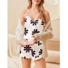 Ekouaer Satin Pajama Set for Women 2 Piece Camisole Top and Shorts Silk Lingerie with Ruffle Floral Nightwear(White Flower)