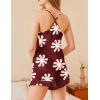 Ekouaer Satin Pajama Set for Women 2 Piece Camisole Top and Shorts Silk Lingerie with Ruffle Floral Nightwear(Wine Red Flower)