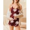Ekouaer Satin Pajama Set for Women 2 Piece Camisole Top and Shorts Silk Lingerie with Ruffle Floral Nightwear(Wine Red Flower)