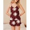 Ekouaer Satin Pajama Set for Women 2 Piece Camisole Top and Shorts Silk Lingerie with Ruffle Floral Nightwear(Wine Red Flower)