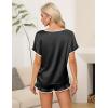 Ekouaer Satin Pajama Set for Women 2 Piece Silk Pjs Soft Short Sleeve Sleepwear Top with Ruffle Shorts S-XXL(Black)