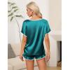 Ekouaer Satin Pajama Set for Women 2 Piece Silk Pjs Soft Short Sleeve Sleepwear Top with Ruffle Shorts S-XXL(Blue Green)
