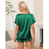 Ekouaer Satin Pajama Set for Women 2 Piece Silk Pjs Soft Short Sleeve Sleepwear Top with Ruffle Shorts S-XXL(Deep Green)