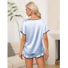 Ekouaer Satin Pajama Set for Women 2 Piece Silk Pjs Soft Short Sleeve Sleepwear Top with Ruffle Shorts S-XXL(Light Blue)