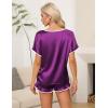Ekouaer Satin Pajama Set for Women 2 Piece Silk Pjs Soft Short Sleeve Sleepwear Top with Ruffle Shorts S-XXL(Purple)