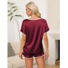 Ekouaer Satin Pajama Set for Women 2 Piece Silk Pjs Soft Short Sleeve Sleepwear Top with Ruffle Shorts S-XXL(Wine Red)