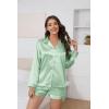 Ekouaer Satin Pajama Set for Women Button Down Pj Set Long Sleeve Top and Shorts 2 Piece Loungewear Summer Soft Sleepwear(Aqua Green)