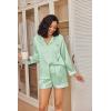 Ekouaer Satin Pajama Set for Women Button Down Pj Set Long Sleeve Top and Shorts 2 Piece Loungewear Summer Soft Sleepwear(Aqua Green)