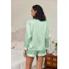 Ekouaer Satin Pajama Set for Women Button Down Pj Set Long Sleeve Top and Shorts 2 Piece Loungewear Summer Soft Sleepwear(Aqua Green)