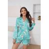 Ekouaer Satin Pajama Set for Women Button Down Pj Set Long Sleeve Top and Shorts 2 Piece Loungewear Summer Soft Sleepwear(Blue Flowers)