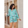 Ekouaer Satin Pajama Set for Women Button Down Pj Set Long Sleeve Top and Shorts 2 Piece Loungewear Summer Soft Sleepwear(Blue Flowers)