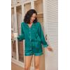 Ekouaer Satin Pajama Set for Women Button Down Pj Set Long Sleeve Top and Shorts 2 Piece Loungewear Summer Soft Sleepwear(Blue Green)