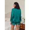 Ekouaer Satin Pajama Set for Women Button Down Pj Set Long Sleeve Top and Shorts 2 Piece Loungewear Summer Soft Sleepwear(Blue Green)