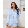 Ekouaer Satin Pajama Set for Women Button Down Pj Set Long Sleeve Top and Shorts 2 Piece Loungewear Summer Soft Sleepwear(Blue Stripe)