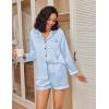 Ekouaer Satin Pajama Set for Women Button Down Pj Set Long Sleeve Top and Shorts 2 Piece Loungewear Summer Soft Sleepwear(Blue Stripe)
