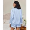 Ekouaer Satin Pajama Set for Women Button Down Pj Set Long Sleeve Top and Shorts 2 Piece Loungewear Summer Soft Sleepwear(Blue Stripe)