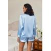 Ekouaer Satin Pajama Set for Women Button Down Pj Set Long Sleeve Top and Shorts 2 Piece Loungewear Summer Soft Sleepwear(Clear Blue)