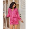 Ekouaer Satin Pajama Set for Women Button Down Pj Set Long Sleeve Top and Shorts 2 Piece Loungewear Summer Soft Sleepwear(Hot Pink)