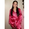 Ekouaer Satin Pajama Set for Women Button Down Pj Set Long Sleeve Top and Shorts 2 Piece Loungewear Summer Soft Sleepwear(Hot Pink)