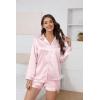 Ekouaer Satin Pajama Set for Women Button Down Pj Set Long Sleeve Top and Shorts 2 Piece Loungewear Summer Soft Sleepwear(Light Pink Leopard Print)