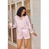 Ekouaer Satin Pajama Set for Women Button Down Pj Set Long Sleeve Top and Shorts 2 Piece Loungewear Summer Soft Sleepwear(Light Pink Leopard Print)