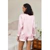 Ekouaer Satin Pajama Set for Women Button Down Pj Set Long Sleeve Top and Shorts 2 Piece Loungewear Summer Soft Sleepwear(Light Pink Leopard Print)