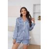 Ekouaer Satin Pajama Set for Women Button Down Pj Set Long Sleeve Top and Shorts 2 Piece Loungewear Summer Soft Sleepwear(Navy Blue Stripes)