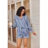 Ekouaer Satin Pajama Set for Women Button Down Pj Set Long Sleeve Top and Shorts 2 Piece Loungewear Summer Soft Sleepwear(Navy Blue Stripes)