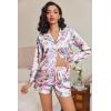 Ekouaer Satin Pajama Set for Women Button Down Pj Set Long Sleeve Top and Shorts 2 Piece Loungewear Summer Soft Sleepwear(Ocean Cats)