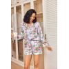 Ekouaer Satin Pajama Set for Women Button Down Pj Set Long Sleeve Top and Shorts 2 Piece Loungewear Summer Soft Sleepwear(Ocean Cats)