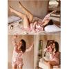 Ekouaer Satin Pajama Set for Women Button Down Pj Set Long Sleeve Top and Shorts 2 Piece Loungewear Summer Soft Sleepwear(Pink)