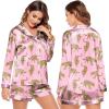 Ekouaer Satin Pajama Set for Women Button Down Pj Set Long Sleeve Top and Shorts 2 Piece Loungewear Summer Soft Sleepwear(Pink Leopard)