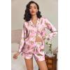 Ekouaer Satin Pajama Set for Women Button Down Pj Set Long Sleeve Top and Shorts 2 Piece Loungewear Summer Soft Sleepwear(Pink Leopard)