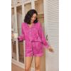 Ekouaer Satin Pajama Set for Women Button Down Pj Set Long Sleeve Top and Shorts 2 Piece Loungewear Summer Soft Sleepwear(Pink Leopard Print)